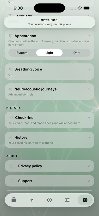 Appearance settings in light with the System, Light and Dark options.