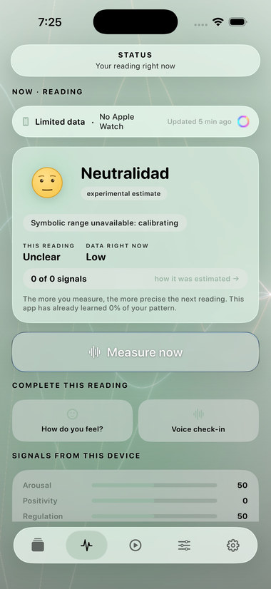 Status screen in light.